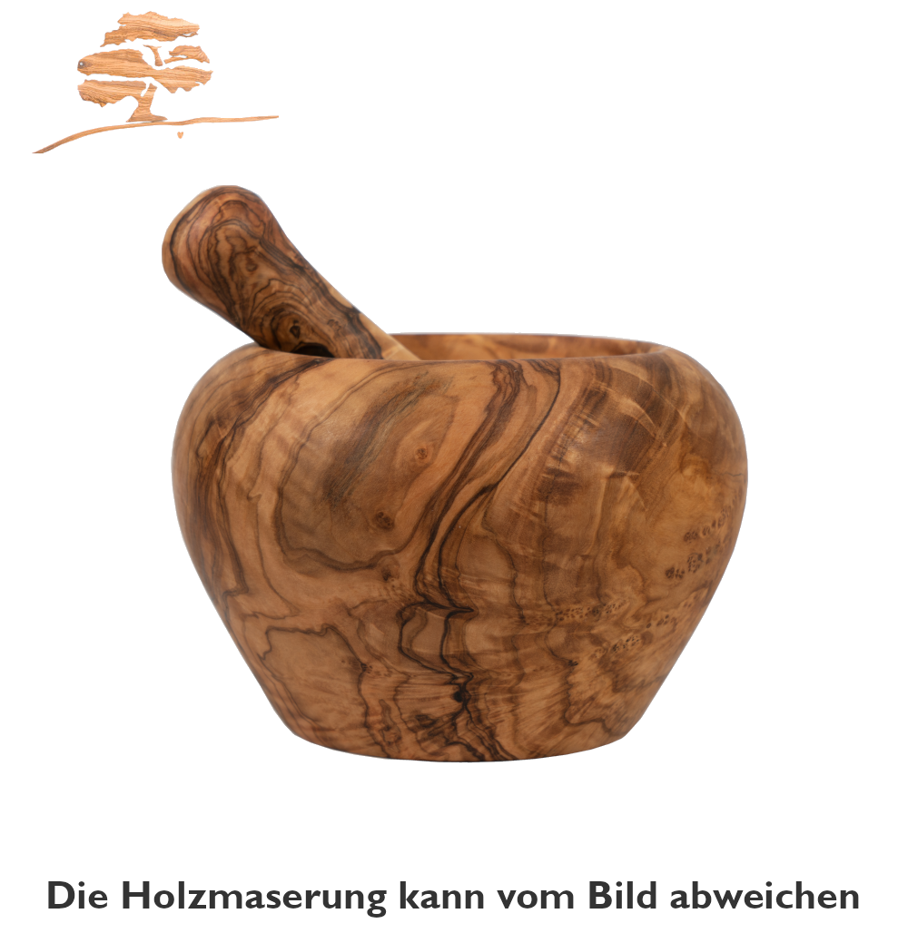 Mörser aus Olivenholz mit Stößel Größe L